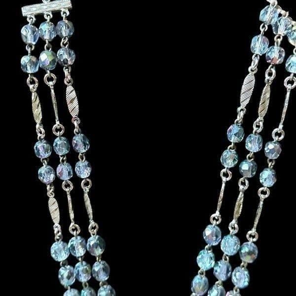 VINTAGE WEST GERMANY Signed Costume Necklace Aurora Borealis AB Crystal Faceted - Thumbnail 4