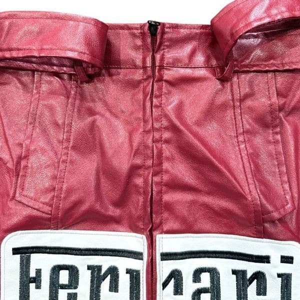 FERRARI Vintage Ferrari Maroon Red Faux Leather Mini Skirt Belted Logo Patch Y2K - Thumbnail 5