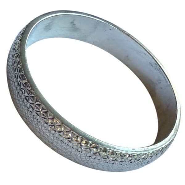 STERLING SILVER Solid Diamond Cut Etched Sterling Silver Bangle Bracelet Sterlin - Image 1