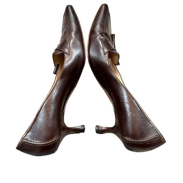 Manolo Blahnik Women's Pumps Pointed Toe Low Kitten Heel Slip On Dark Brown Leat - Thumbnail 5