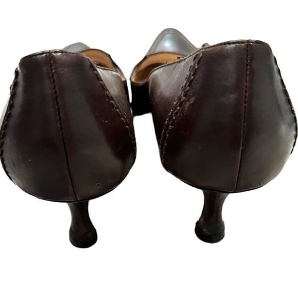 Manolo Blahnik Women's Pumps Pointed Toe Low Kitten Heel Slip On Dark Brown Leat - Thumbnail 9