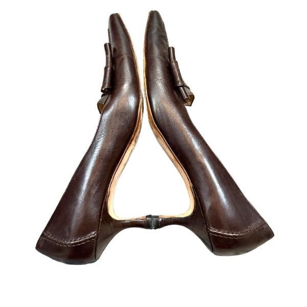 Manolo Blahnik Women's Pumps Pointed Toe Low Kitten Heel Slip On Dark Brown Leat - Thumbnail 6