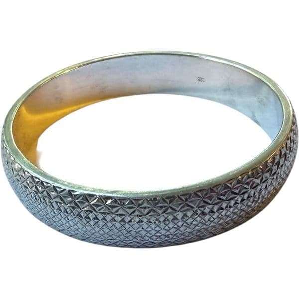 STERLING SILVER Solid Diamond Cut Etched Sterling Silver Bangle Bracelet Sterlin - Thumbnail 3