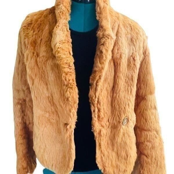 FUR COAT Y2K Vintage SPLIT END LTD. British Tan Genuine Rabbit Fur Winter Coat J - Thumbnail 3