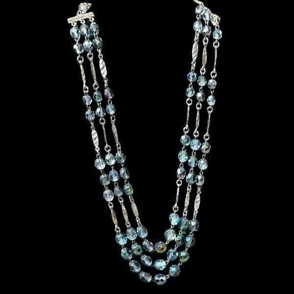 VINTAGE WEST GERMANY Signed Costume Necklace Aurora Borealis AB Crystal Faceted - Thumbnail 3