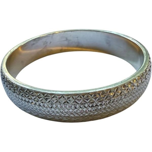 STERLING SILVER Solid Diamond Cut Etched Sterling Silver Bangle Bracelet Sterlin - Thumbnail 4