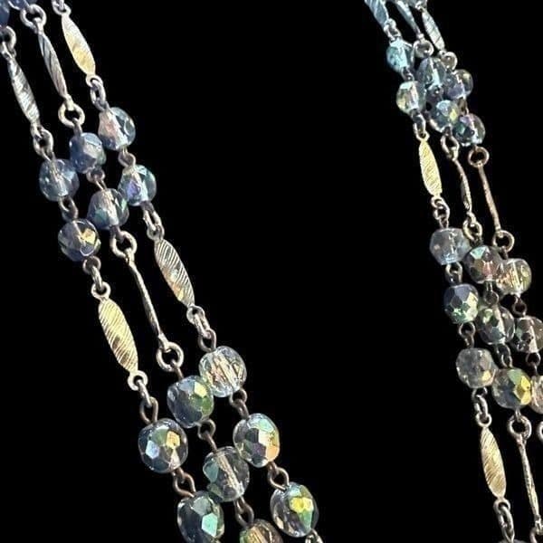 VINTAGE WEST GERMANY Signed Costume Necklace Aurora Borealis AB Crystal Faceted - Thumbnail 8