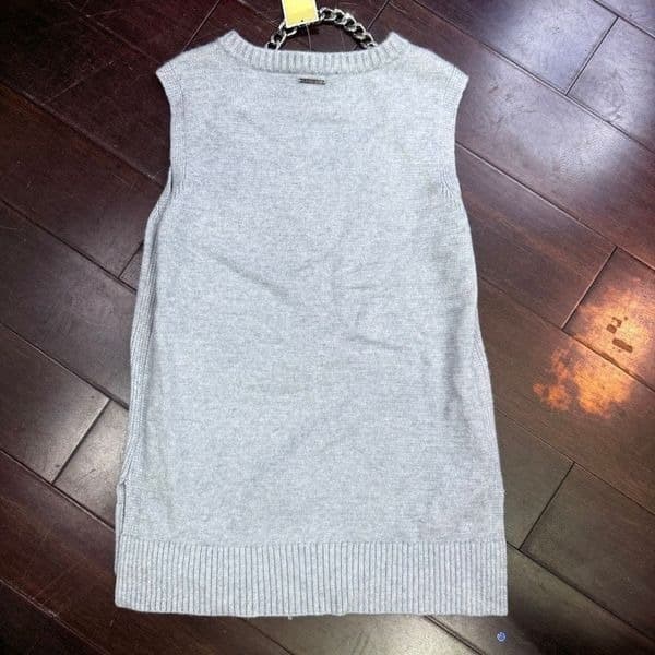 Michael Kors Chain-Neck Sleeveless Sweater Tunic Pearl Heather Gray NWT Size M S - Thumbnail 8