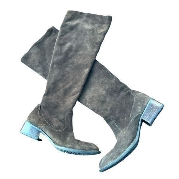 BORN CROWN Dark Brown Genuine Suede Leather Over The Knee Riding Boots Shoes Siz - Thumbnail 2