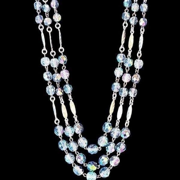 VINTAGE WEST GERMANY Signed Costume Necklace Aurora Borealis AB Crystal Faceted - Image 1