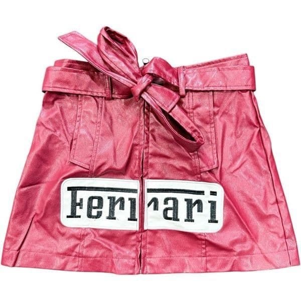 FERRARI Vintage Ferrari Maroon Red Faux Leather Mini Skirt Belted Logo Patch Y2K - Image 1