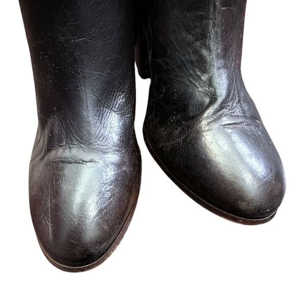 POUR LA VICTOIRE Victorella Dark Brown Leather Over The Knee Boots Shoes Zipper - Thumbnail 3