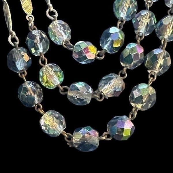 VINTAGE WEST GERMANY Signed Costume Necklace Aurora Borealis AB Crystal Faceted - Thumbnail 6