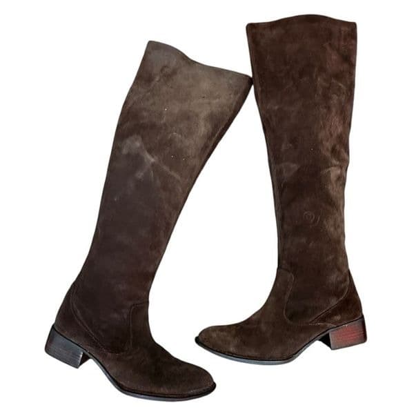 BORN CROWN Cricket Suede Boots Brown Leather Boots Tall Knee High Riding Boots S - Thumbnail 4