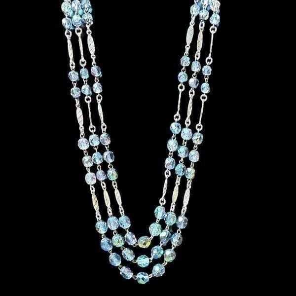 VINTAGE WEST GERMANY Signed Costume Necklace Aurora Borealis AB Crystal Faceted - Thumbnail 11