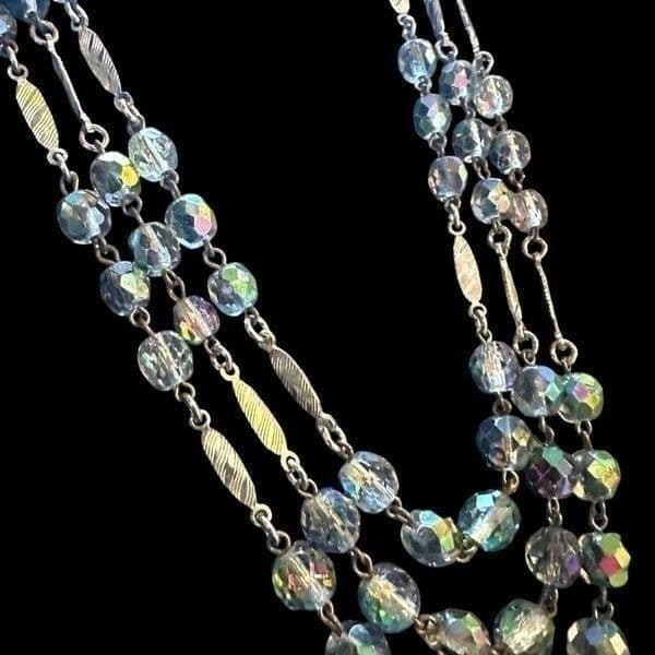VINTAGE WEST GERMANY Signed Costume Necklace Aurora Borealis AB Crystal Faceted - Thumbnail 12