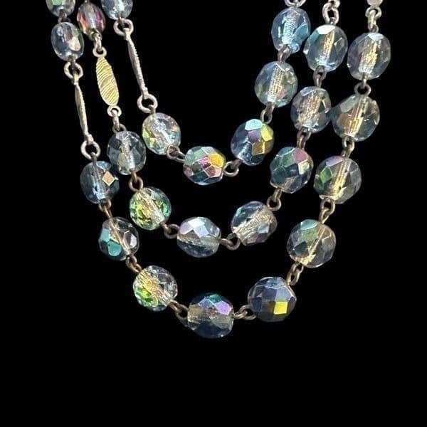 VINTAGE WEST GERMANY Signed Costume Necklace Aurora Borealis AB Crystal Faceted - Thumbnail 10
