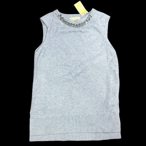 Michael Kors Chain-Neck Sleeveless Sweater Tunic Pearl Heather Gray NWT Size M S - Thumbnail 11