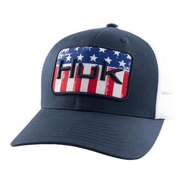 NEW HUK Fishing Hat American Flag Logo USA Patriotic Anti-Glare SnapBack Red Whi - Image 1