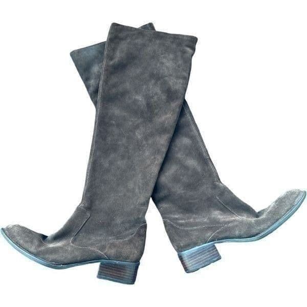 BORN CROWN Dark Brown Genuine Suede Leather Over The Knee Riding Boots Shoes Siz - Image 1