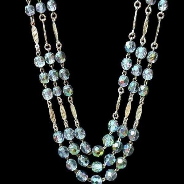 VINTAGE WEST GERMANY Signed Costume Necklace Aurora Borealis AB Crystal Faceted - Thumbnail 7