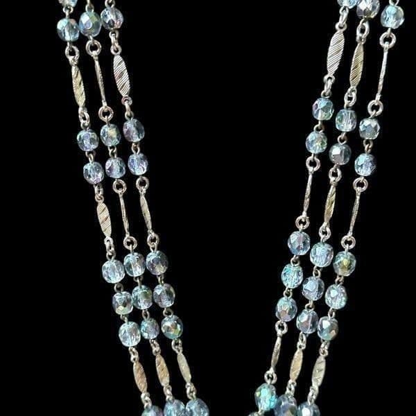 VINTAGE WEST GERMANY Signed Costume Necklace Aurora Borealis AB Crystal Faceted - Thumbnail 9