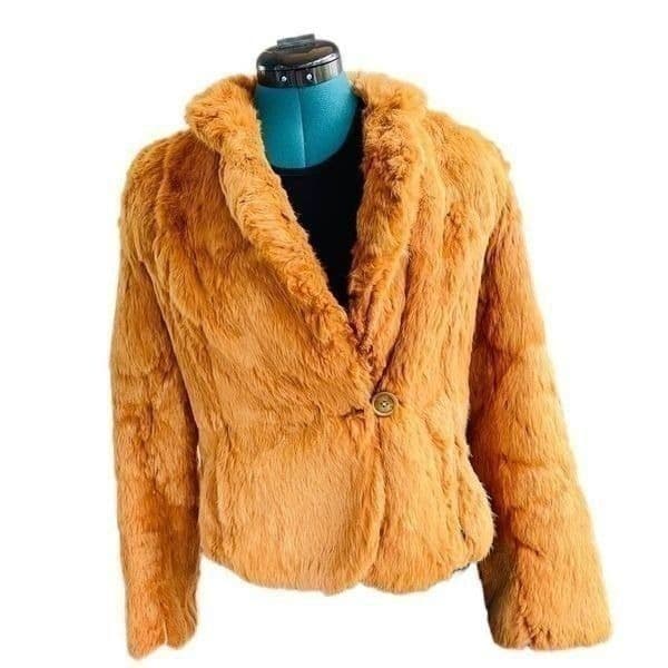 FUR COAT Y2K Vintage SPLIT END LTD. British Tan Genuine Rabbit Fur Winter Coat J - Image 1