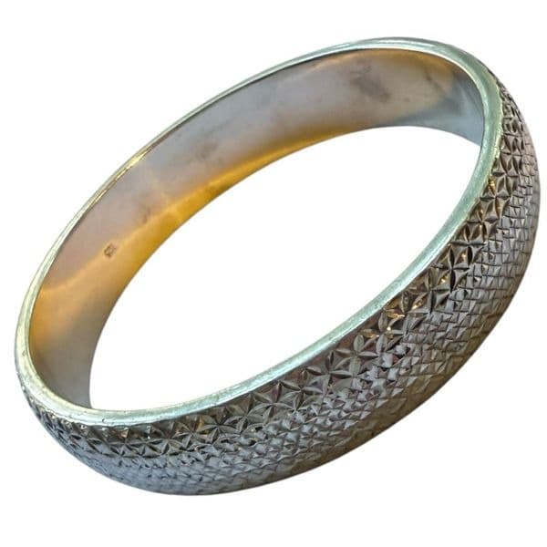 STERLING SILVER Solid Diamond Cut Etched Sterling Silver Bangle Bracelet Sterlin - Thumbnail 2