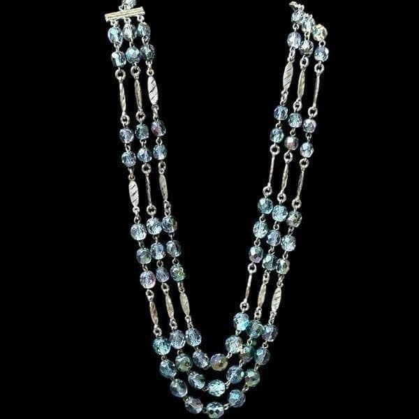 VINTAGE WEST GERMANY Signed Costume Necklace Aurora Borealis AB Crystal Faceted - Thumbnail 5