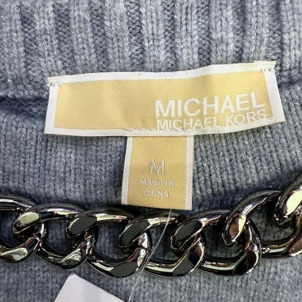 Michael Kors Chain-Neck Sleeveless Sweater Tunic Pearl Heather Gray NWT Size M S - Thumbnail 3