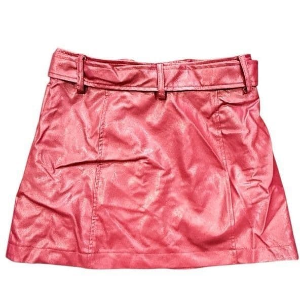 FERRARI Vintage Ferrari Maroon Red Faux Leather Mini Skirt Belted Logo Patch Y2K - Thumbnail 7