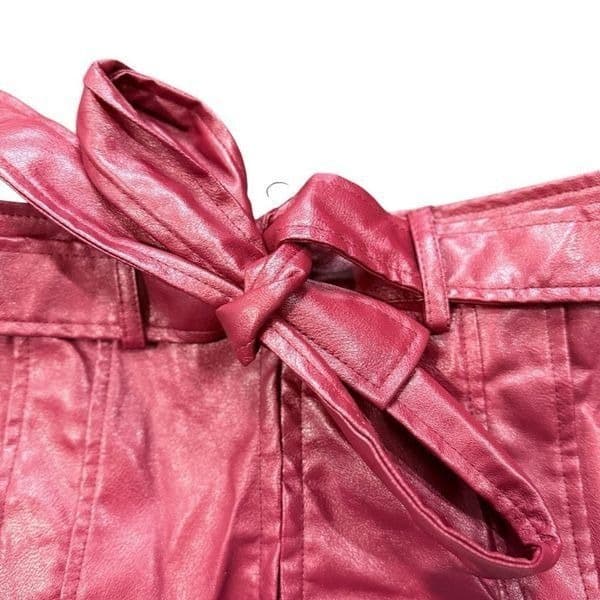 FERRARI Vintage Ferrari Maroon Red Faux Leather Mini Skirt Belted Logo Patch Y2K - Thumbnail 4