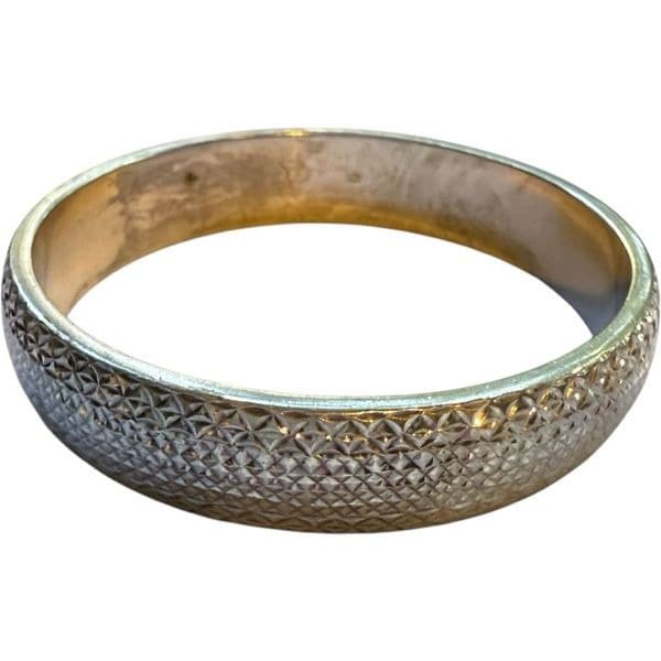 STERLING SILVER Solid Diamond Cut Etched Sterling Silver Bangle Bracelet Sterlin - Thumbnail 5