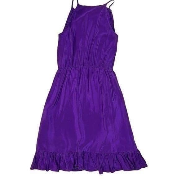 AMANDA UPRICHARD 100% Silk Rich Purple Ruffle Front Cocktail Evening Holiday Chr - Thumbnail 2