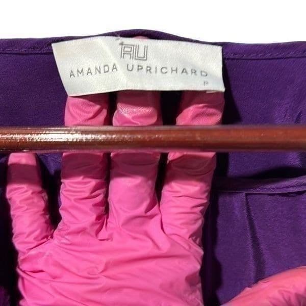 AMANDA UPRICHARD 100% Silk Rich Purple Ruffle Front Cocktail Evening Holiday Chr - Thumbnail 3
