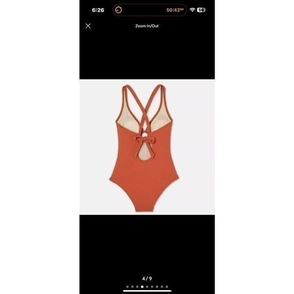 NWT TARGET KONA SOL Wide Ribbed Ring One Piece Tie Back Swimsuit Orange SMALL - Thumbnail 4