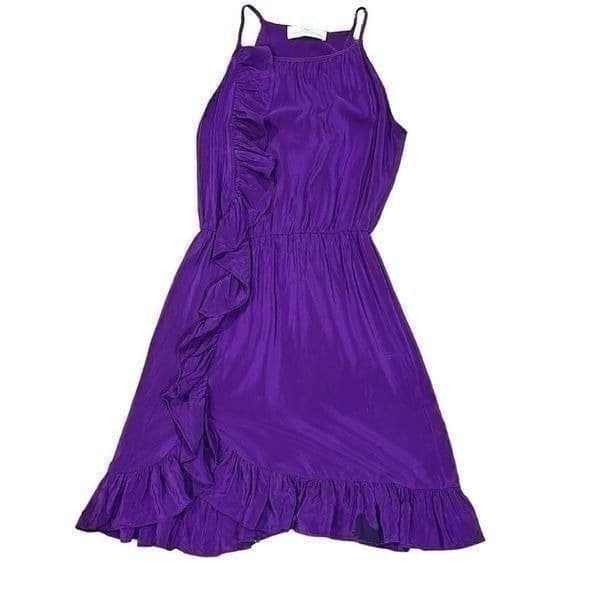 AMANDA UPRICHARD 100% Silk Rich Purple Ruffle Front Cocktail Evening Holiday Chr - Image 1