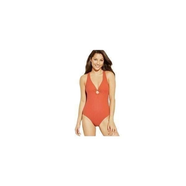 NWT TARGET KONA SOL Wide Ribbed Ring One Piece Tie Back Swimsuit Orange Small - Image 1