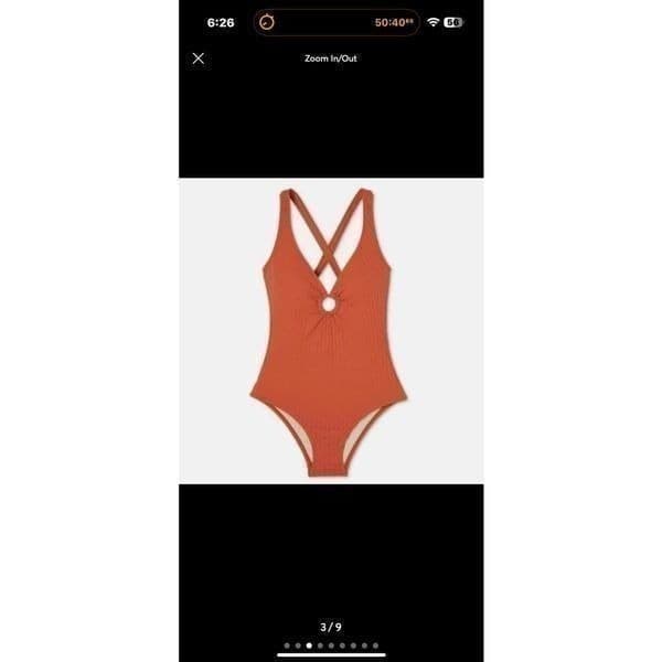 NWT TARGET KONA SOL Wide Ribbed Ring One Piece Tie Back Swimsuit Orange Small - Thumbnail 5