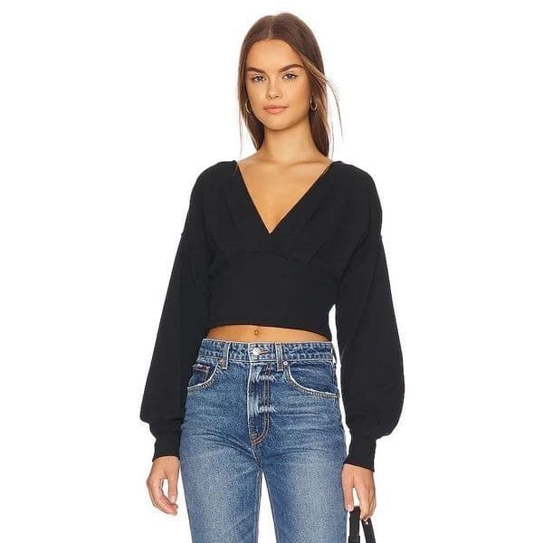 FREE PEOPLE All Nighter Fitted Top We The Free Black Thermal Long Sleeve Urban O - Thumbnail 2
