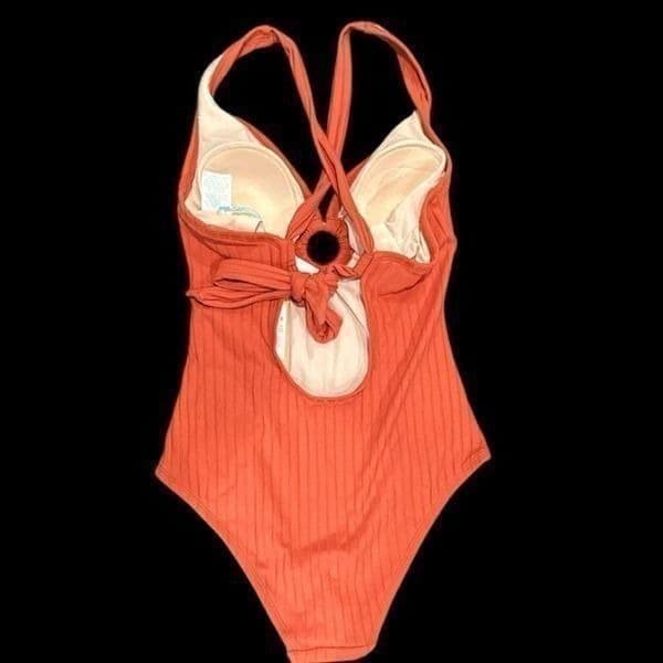 NWT TARGET KONA SOL Wide Ribbed Ring One Piece Tie Back Swimsuit Orange SMALL - Thumbnail 7