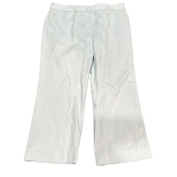 OSCAR DE LA RENTA Light Blue High Waisted Cropped Trouser Pants With Embroidered - Image 1