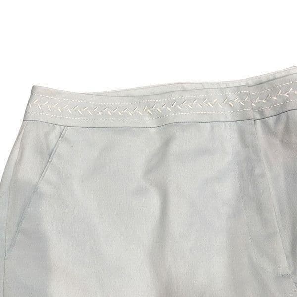 OSCAR DE LA RENTA Light Blue High Waisted Cropped Trouser Pants With Embroidered - Thumbnail 6