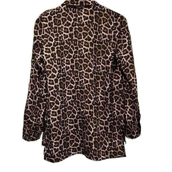 MK MICHAEL KORS Leopard Cheetah Print Long Sleeve Roll Tab Lightweight Zip Up Da - Thumbnail 3