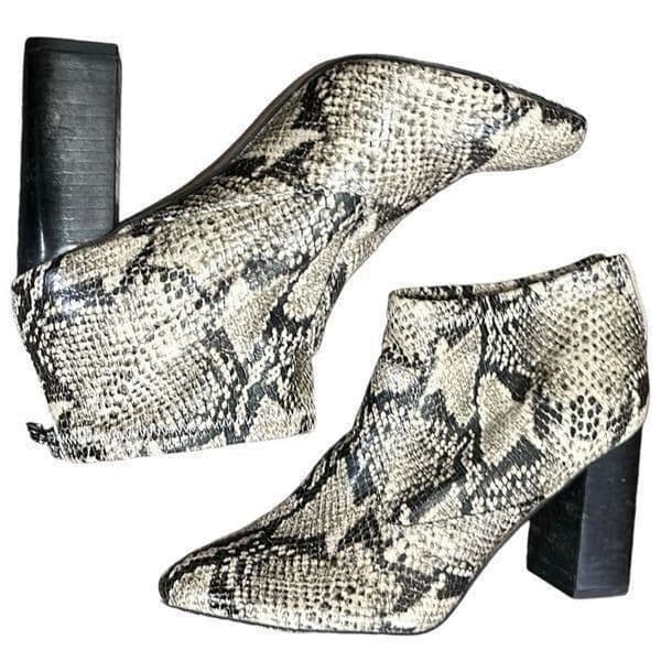 FRANCO SARTO Shoes Heels Kortney Roccia SY Ankle Bootie Boots Black & Ivory Snak - Thumbnail 8