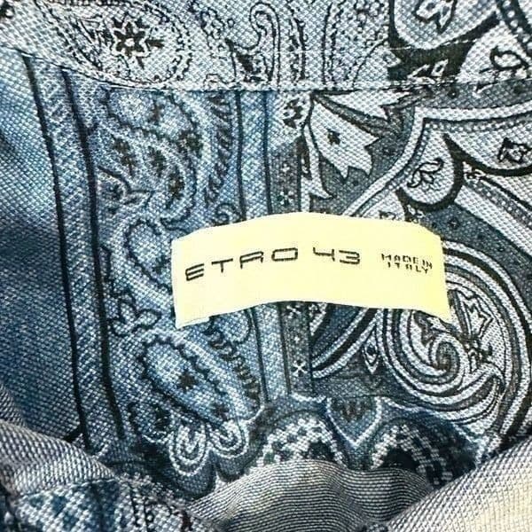 ETRO Blue Cotton Paisley Traditional Collared Button Down Blouse Top Dress Shirt - Thumbnail 3