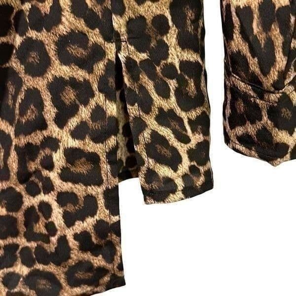 MK MICHAEL KORS Leopard Cheetah Print Long Sleeve Roll Tab Lightweight Zip Up Da - Thumbnail 4