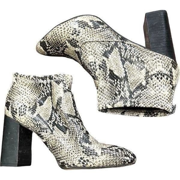 FRANCO SARTO Shoes Heels Kortney Roccia SY Ankle Bootie Boots Black & Ivory Snak - Thumbnail 6