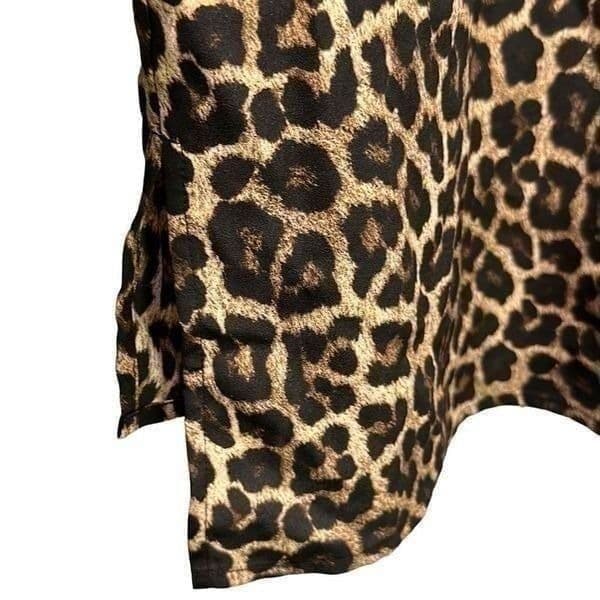 MK MICHAEL KORS Leopard Cheetah Print Long Sleeve Roll Tab Lightweight Zip Up Da - Thumbnail 5