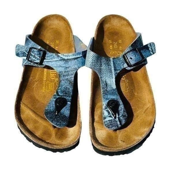 Papillo By Birkenstock Womens Sandals Cork Footbed Buckle Slip On Blue Size 37 - Thumbnail 3